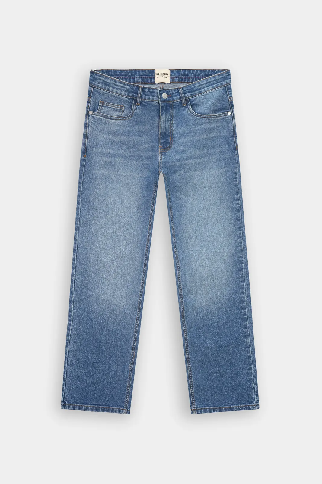 Straight-Leg-Jeans in Stone-Washed-Blau, Vorderansicht