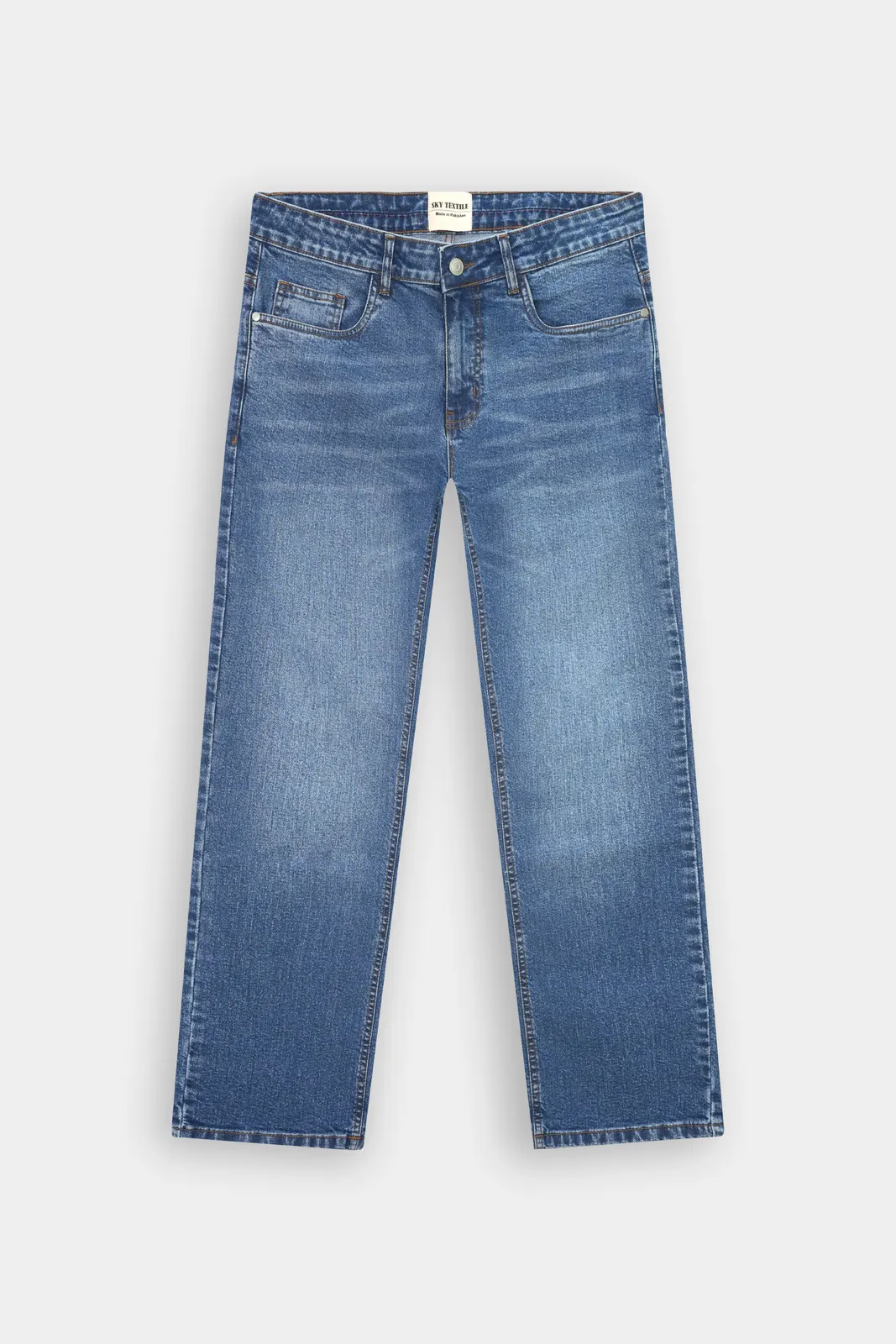 Klassisch blaue Straight-Leg-Jeans, Vorderansicht