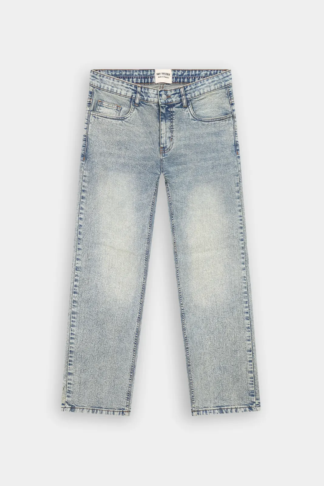 Graublaue moon-washed Straight-Leg-Jeans, Vorderansicht