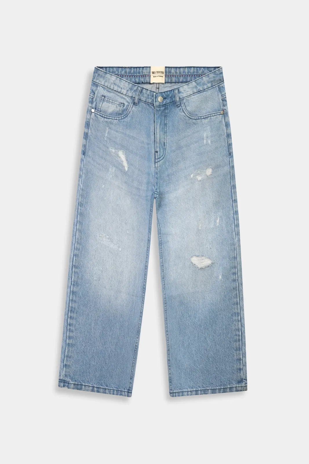 Hellblaue Wide-Leg-Jeans mit Ripped-Details, Vorderansicht
