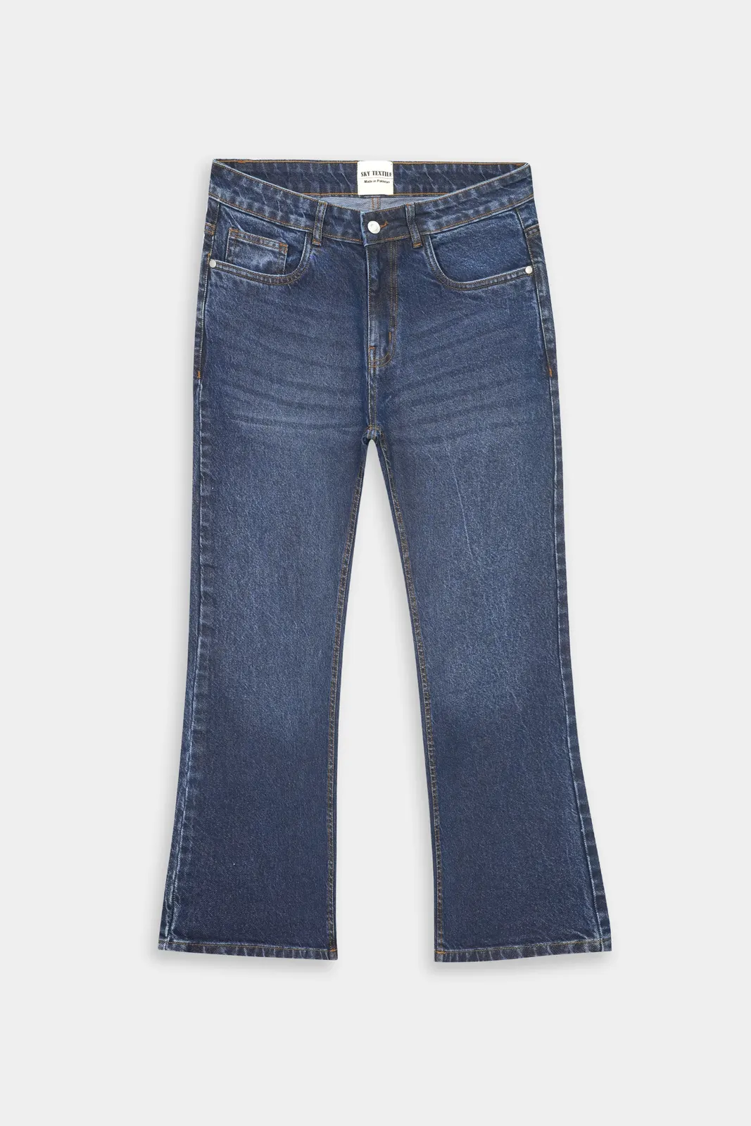 Dunkle stone-washed Bootcut-Jeans, Vorderansicht