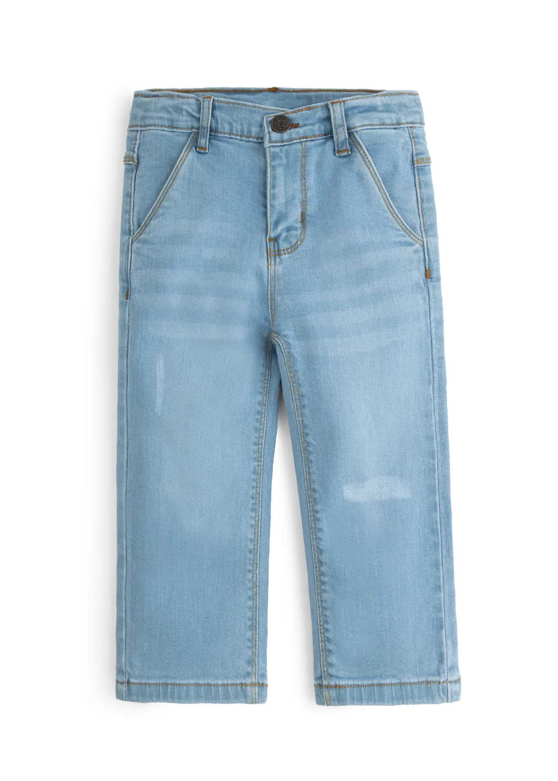 Kinder-Jeans in heller Stone-Waschung mit schrägen Chino-Taschen und dezenten Abnutzungen, Vorderansicht