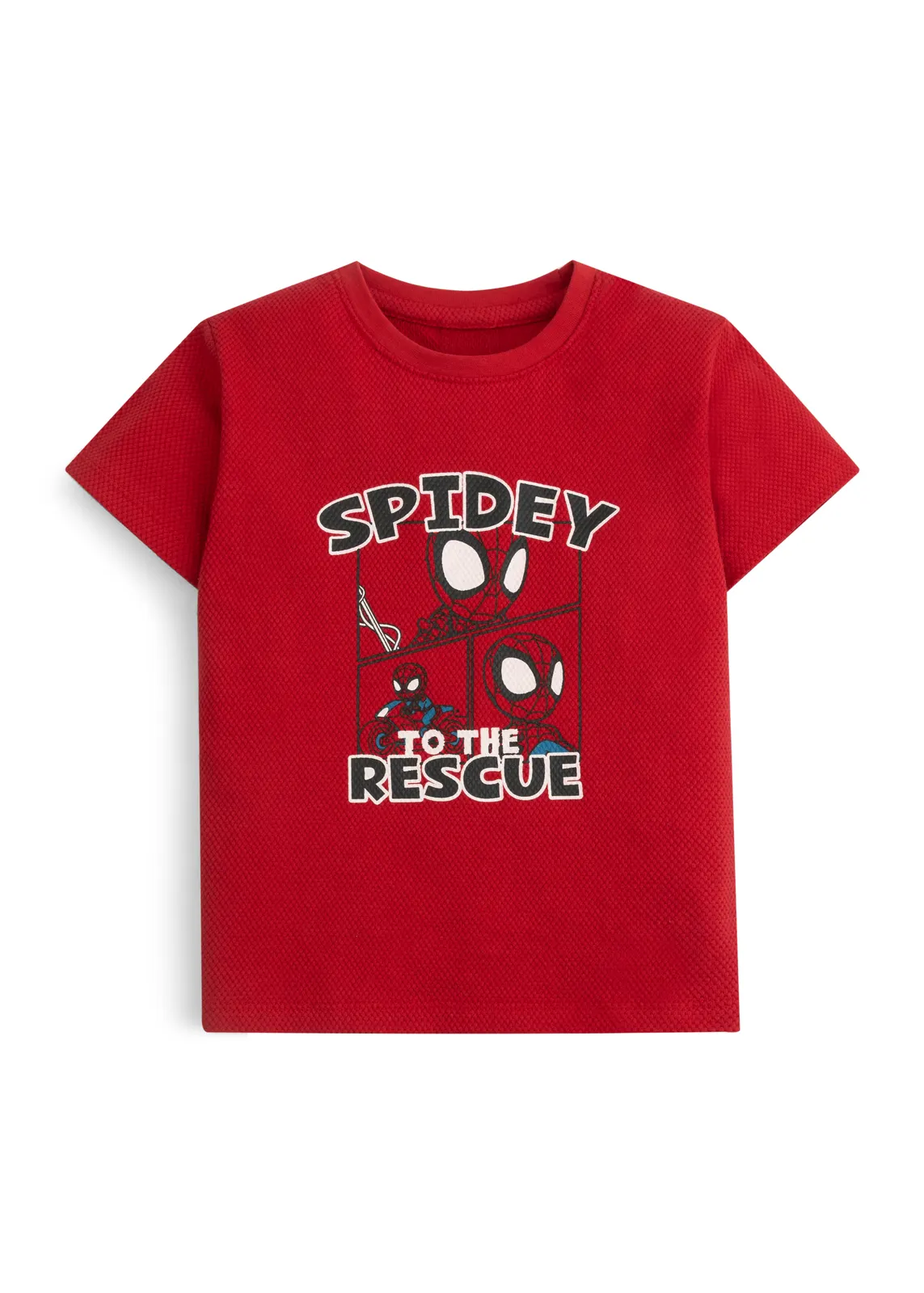 Jungen-T-Shirt in Rot mit Wabenstruktur und Spidey-Comic-Print, Vorderansicht