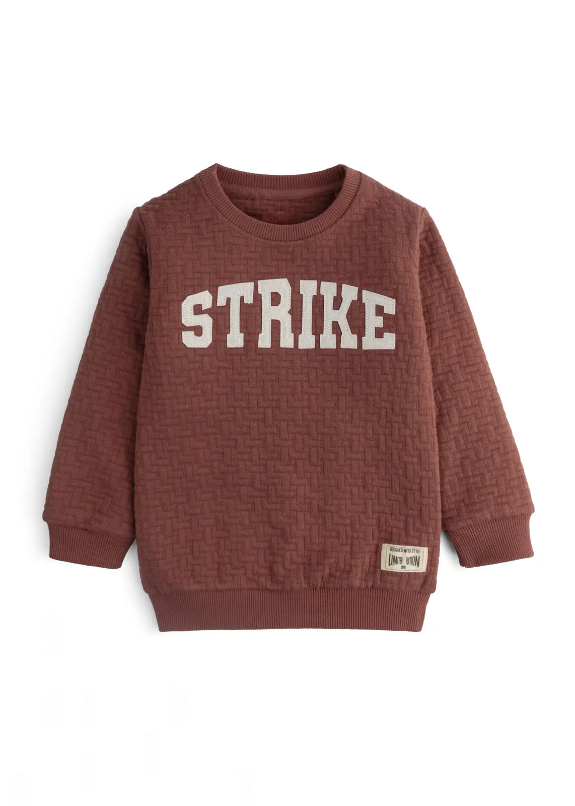 Kinder-Stepp-Sweatshirt in Mahagoni mit STRIKE-Filz-Applikation, Vorderansicht